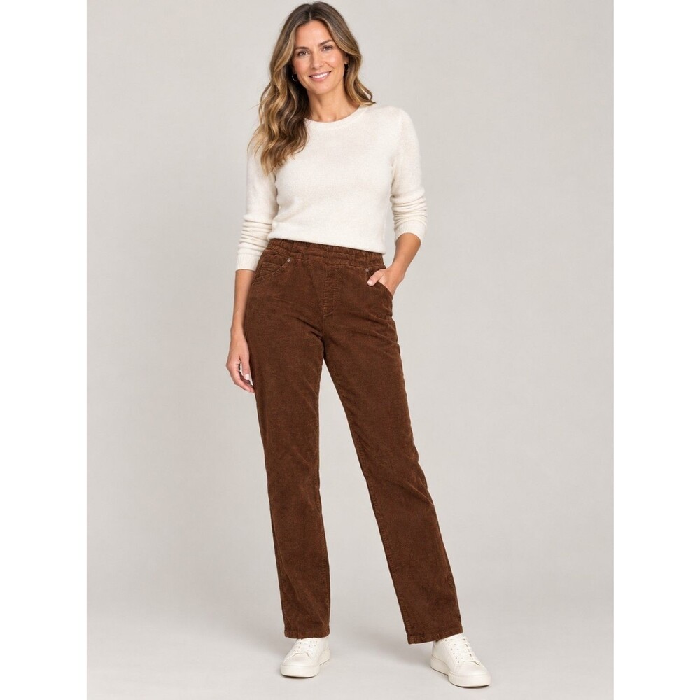 Coldwater Creek Pull On High Rise Straight Leg Corduroy Pants 12 Tall